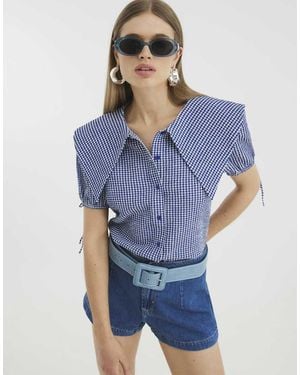 River Island Gingham Short Sleeve Collared Shirt - Blue