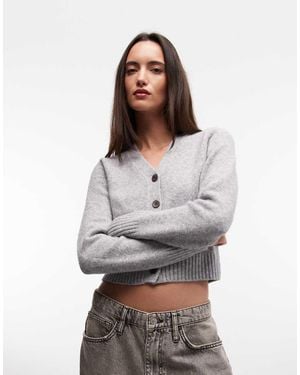 Monki Cárdigan Corto Gris Jaspeado Con Bolsillos De Punto De