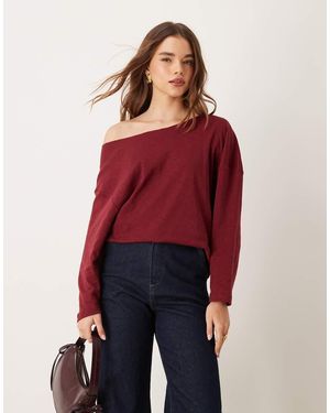 ASOS Top A Maniche Lunghe Bordeaux Con Spalle Scoperte - Rosso