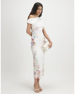 River Island Floral Print Drape Midi Dress - White