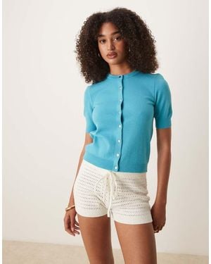 ASOS Structured Short Sleeve Cardigan With Silver Buttons - Blue