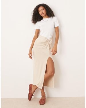 ASOS Cotton Touch Knot Front Midi Dress - Natural
