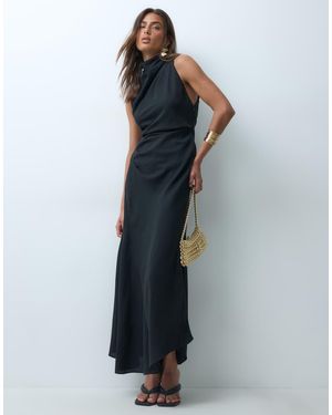 ASOS Hoogsluitende Crêpe Jurk Met Volle Rok - Blauw