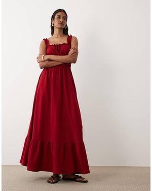 Miss Selfridge Seersucker Shir Detail Maxi Dress - Red