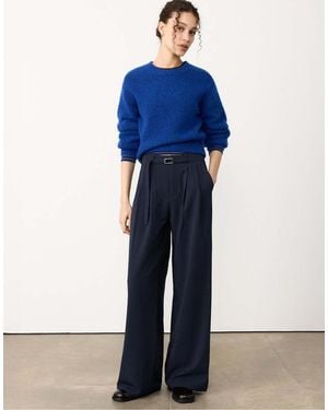 Stradivarius Smart Wide-Leg Trousers With Buckle Detail - Blue