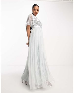 Maya Vestito Lungo Da Damigella Pallido Con Paillettes A Righe - Bianco