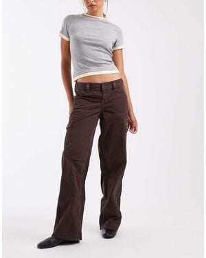 Hollister Low Rise Wide Leg Adjustable Waist Trousers - Brown