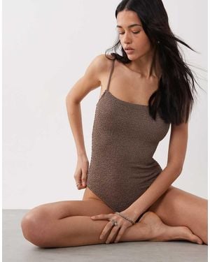 Mango Crinkle Textured Tie Back Swimsuite - Brown