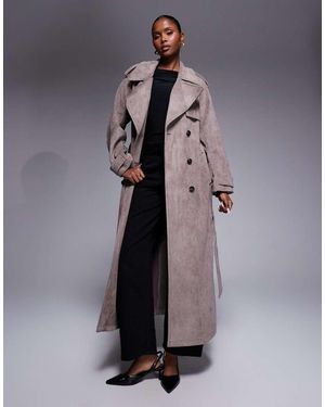River Island Suedette Double Breasted Trench Coat - Grey