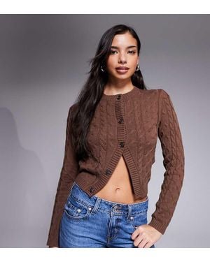 The Frolic Exclusive Cotton Rich Cable Knit Split Front Cardigan - Brown