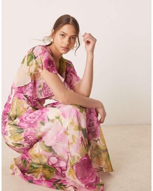 Hope & Ivy Waterfall Sleeve Cowl Neck Maxi Dress - Pink