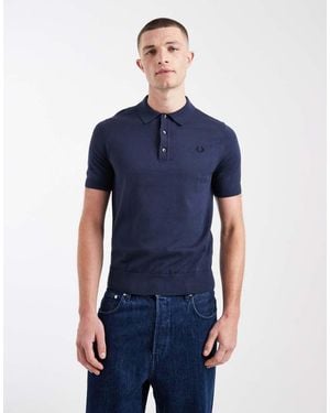 Fred Perry Short Sleeve Knit Logo Polo Shirt - Blue