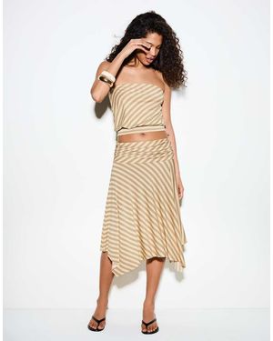 Bershka Gathered Modal Effect Midi Skirt - Natural