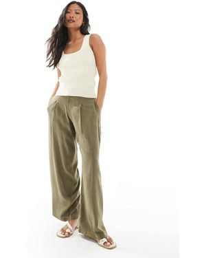 Miss Selfridge Linen Blend Tailored Wide Leg Pants - Green