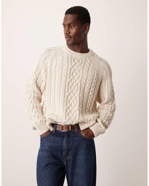 Abercrombie & Fitch Warm Handle Oversized Fisherman Cable Knit Jumper - Natural