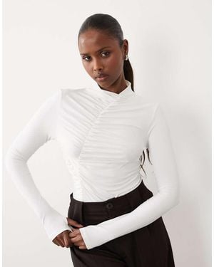 ASOS Modest Ruched Detail Bodysuit - White