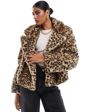Stradivarius Faux Fur Cropped Jacket - Brown