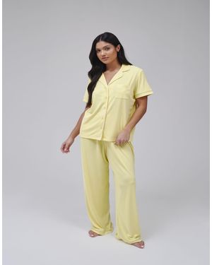 Loungeable Superzachte Geribbelde Traditionele Pyjamaset Van Jersey Met Korte Mouwen En Lange Broek - Metallic