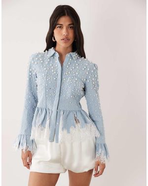 ASOS Camicia Di Jeans A Corsetto E Peplo Azzurra Con Dettagli - Blu