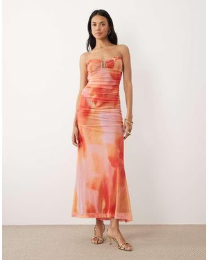 Bardot Stephanie Strapless Mesh Maxi Dress With Metal Hardware - Pink