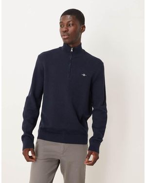GANT Textured Cotton Half-zip Sweatshirt - Blue