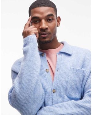TOPMAN Cardigan Comodo Spazzolato Azzurro Con Colletto - Blu