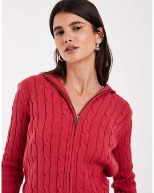 Gap Cotton Cable Knit Zip Through Hoodie - Red