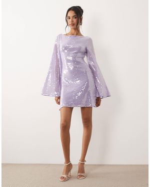 ASOS Sequin Waterfall Sleeve Mini Dress - Purple
