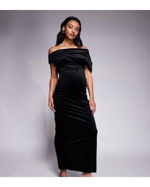 ASOS Asos Design Maternity Velvet Midi Dress With Fallen Shoulder - Black