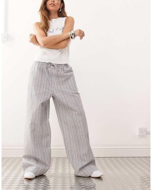 Collusion Ruimvallende Gestreepte Broek Met Linnenlook - Wit