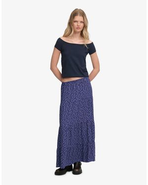 Superdry – gestufter maxirock aus webstoff - Blau