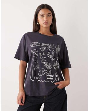 Noisy May Oversize T-Shirt With Summer Graphic - Blue