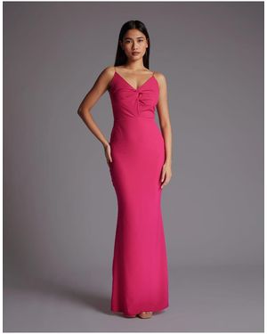 Vesper Twist Front Low Back Fishtail Maxi Dress - Pink