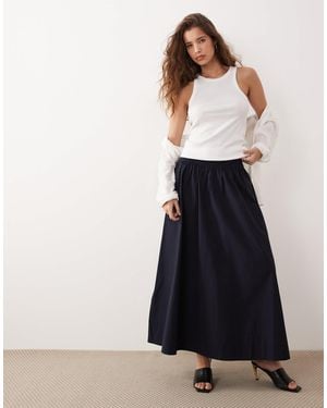 ARKET Pure Cotton Pleated Maxi Skirt With Slit - Blue