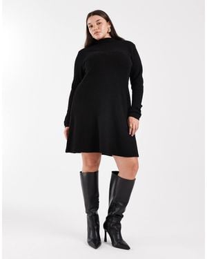 Pieces Plus Pieces Curve Long Sleeve Knitted Mini Dress - Black