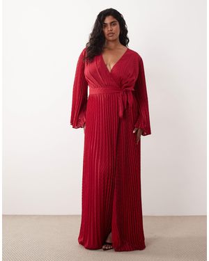 Tfnc Plus Jacquard Pleated Wrap Long Sleeve Maxi Dress - Red