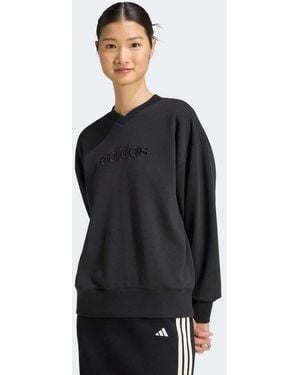 adidas Originals Seasonal Essentials Satin V-Neck Sweatshirt - Black