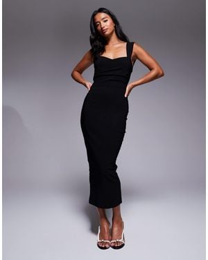 Vesper Petite Bengaline Sweetheart Neckline Ruched Front Midaxi Dress - Black