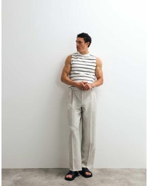 TOPMAN Wide Leg Belted Textured Trousers - White