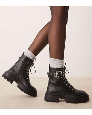 New Look Double Buckle Lace Up Ankle Boot - Black