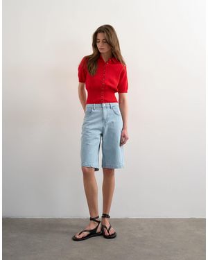 TOPSHOP Denim Longline Shorts - Red