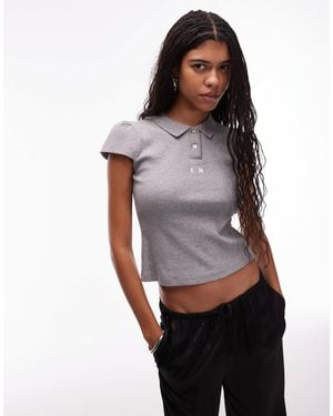 laagam Eyra Ribbed Logo Polo Top - Grey