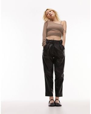 Topshop Unique Faux Leather High Waist Pleated Peg Trouser - Black
