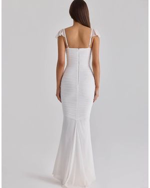 House Of Cb Antonella Gathered Mesh Maxi Dress - White