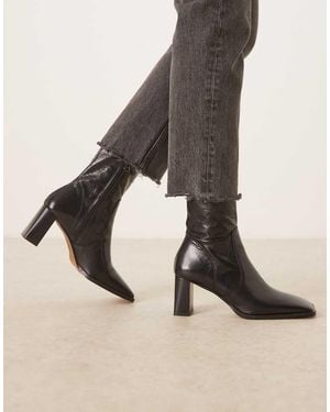 ASOS Ramona Leather Square Toe Heeled Ankle Boots - Black