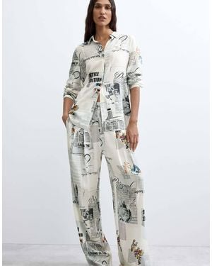 Desigual Printed Wide-Leg Trousers - White