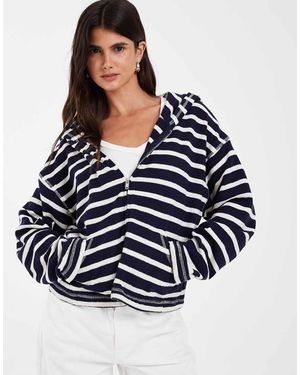 Gap Beach Terry Striped Overhead Logo Hoodie - Blue