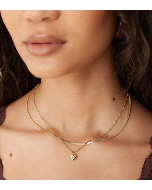 Accessorize Collar De Varias Hileras Con Colgante De Corazón Abullonado Chapado En Oro De 14 Quilates De La Colección Z De - Marrón