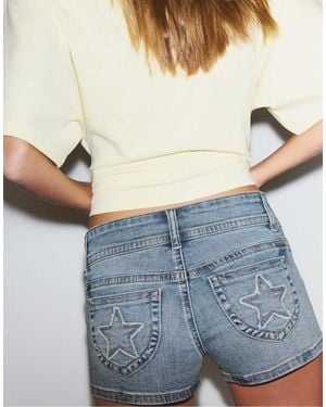 Stradivarius Mini Denim Shorts With Stars - Blue