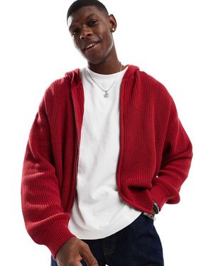 Weekday Oversized Knitted Zip-Up Hoodie - Red